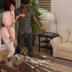 1boy 1futa 3d areolae balls bottomless_skirt breasts couch cum cum_drip cum_everywhere cum_on_glass cum_on_table cumshot ejaculation erect_nipples erection erection_under_clothes erection_under_skirt excessive_cum female futa_is_bigger futa_with_male futanari geanie_(nothingmore) handjob huge_cock intersex jehane_(nothingmore) lamp large_breasts large_penis long_penis male masturbation milf nipples nothingmore orgasm partially_clothed penis penis_out penis_size_difference penis_under_clothes penis_under_dress penis_under_skirt precum precum_drip red_hair short_hair skirt skirt_lift standing thighhighs