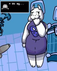 1girls anon balls bed bedroom big_ass big_breasts big_penis blush blushing_female dialogue_box faceless_male female female_focus lowres painting_(object) penis penis_out plant simple_background simple_shading surprised surprised_expression text thick_thighs toriel toriel_(undertale) uncut undertale undertale_(series)