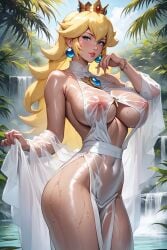 ai_generated big_breasts modeling princess_peach see-through_clothing wet wet_clothes