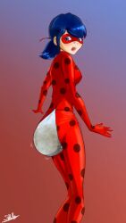 1girls blue_eyes blue_hair bodysuit diaper ladybug_(character) light_skin messy_diaper miraculous_ladybug scat scat shocked_expression