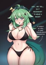 1girls artist_request bikini green_hair light-skinned_female tagme thick_thighs