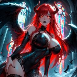 1female 1girls ai_generated ass bangs belly_button big_ass big_breasts black_wings blush blushing_at_viewer boob breasts child_bearing_hips church curvy curvy_female curvy_figure dark_aura demon demon_girl demon_horns devil devil_horns dominatrix fallen_angel fantasy female femdom fire_eyes horn horns horny huge huge_ass innie_belly_button light-skinned_female long_hair looking_at_viewer morrigan_(stblfantasy) navel nightgown original pale-skinned_female patreon presenting_breasts princess red_eyes red_hair sadistic sensual sexually_suggestive sexy shiny_skin solo solo_female solo_focus stable_diffusion stblfantasy suggestive thick thick_thighs thighs toned toned_body toned_female very_long_hair voluptuous voluptuous_female warrior window