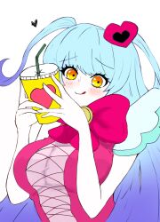 big_breasts blue_hair drink lobotomy_corporation queen_of_hatred ten_oekaki yellow_eyes