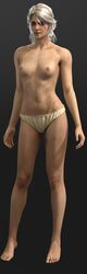 1girls 3d barefoot cd_projekt_red ciri doppelganger dudu_(the_witcher) facial_scar female full_frontal green_eyes naked nipples nude_female posing scar small_breasts solo tagme the_witcher_(series) the_witcher_3:_wild_hunt thigh_gap thong topless white_hair