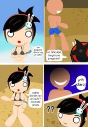 1boy1girl beach big_breasts bikini comic comic_page nude_female radio_gosha spanish_text