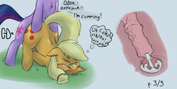 2girls applejack_(mlp) atrolux bondage chest_fluff closed_eyes cross_section crying cum cum_in_pussy cum_in_uterus cum_inside cumming cutie_mark dialogue earth_pony female feral friendship_is_magic from_behind fur furry futa_on_female futanari gag grimdark horn internal_cumshot intersex muzzle_gag my_little_pony nude orange_fur penetration penis pony purple_fur rape sex text twilight's_midnight_violations twilight_sparkle_(mlp) unicorn unwanted_cumshot uterus vaginal_penetration x-ray