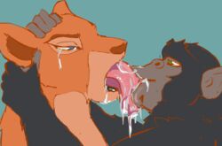 2animals animated disney drooling extreme_french_kiss feral french_kiss kissing lion lioness mammal monkey nala saliva tears the_lion_king tongue ungulatr