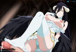 ai_generated albedo_(overlord) big_breasts black_hair female foot_fetish footjob footwear horns juanpiamvs long_hair nipples overlord_(maruyama) patreon patreon_username smiling standing subscribestar subscribestar_username watermark wings yellow_eyes