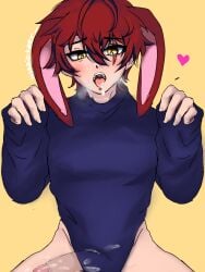 bodysuit bunny_ears cock cum cumming dick open_mouth red_hair ryakki ryakki_ ryakkixxx vtuber yellow_eyes