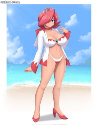 1girls 2025 2d 2d_(artwork) 2d_artwork beach big_breasts bikini blue_eyes breasts cloud clouds crown daytime ear_piercing earrings female heels huge_breasts looking_at_viewer looking_pleasured mario_(series) nintendo patdarux pink_hair red_heels sand shiny_breasts shiny_hair shiny_skin short_hair smile smiling smiling_at_viewer solo solo_female summer swimsuit thighs water white white_mage white_skinned_female