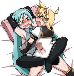 black_thighhighs blue_eyes blue_hair blush censored clothed_sex clothing female hatsune_miku kagamine_len leg_lock long_hair open_mouth penetration penis sex spread_legs thighhighs uterus vagina vaginal_penetration vocaloid x-ray yagen_sasami zettai_ryouiki