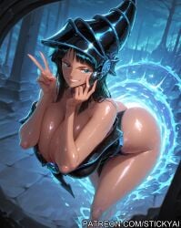 1girls ai_generated anime black_hair blue_eyes breasts clothing cosplay dark_magician_girl female female_only fit nico_robin nsfw one_piece stickyai