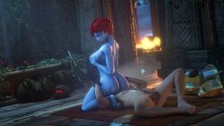 16:9 armor balls blue_body blue_skin bravo44_(artist) breasts cunnilingus duo facesitting female genitals hair hand_on_breast hand_on_leg hi_res human humanoid male male/female mammal moan oral penis pleased_expression red_hair rookie425 sex sitting_on_another t'au t'au_(warhammer) vaginal_penetration warhammer_(franchise) warhammer_40000 widescreen