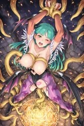 1girls ai_assisted ai_generated arms_above_head big_breasts bound bound_ankles bound_wrists darkstalkers defeated female female_only green_eyes green_hair head_wings hi_res large_breasts legs_apart morrigan_aensland one_eye_closed penetration pubic_tattoo pussy rape restrained sex tacocatbox tentacle tentacle_in_ass tentacle_in_pussy tentacle_rape tentacle_sex tentacles_around_breasts tentacles_around_legs wings