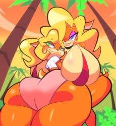 2girls activision bikini_top coco_bandicoot crop_top female huge_ass huge_breasts sabs3 tawna_bandicoot underwear