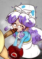 1girls accord_sensei after_blowjob censored closed_eyes crying cum cum_on_face cum_on_hair dress facial female glasses hat highres long_hair long_sleeves nekosatsu1 open_mouth penis purple_hair puyo_(puyopuyo) puyo_puyo red_puyo sega slime sweat teacher two-tone_hair two-tone_hat veiny_penis white_hair