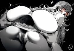 ai_generated ass_focus ass_grab black_background female_only from_behind obscureare(artist) rwby spread_anus yang_xiao_long