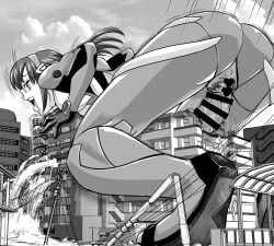 1futa areolae behind_moon big_penis breasts building_destruction building_sex cum cumming erection excessive_cum futa_only futa_sans_balls futanari giantess human macro mari_illustrious_makinami monochrome neon_genesis_evangelion nipples nude penis pussy solo