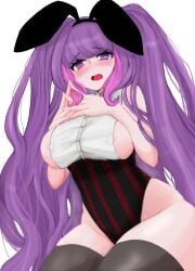 big_breasts bunny_girl original_character purple_hair ten_oekaki