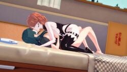 animated bed bedroom big_breasts blue_hair byleth_(fire_emblem) byleth_(fire_emblem)_(female) enemies enemies_having_sex enemies_to_lovers fire_emblem fire_emblem:_three_houses grey_skin groping kissing koikatsu kronya_(fire_emblem) large_breasts loop looping_animation orange_hair shorter_than_10_seconds tagme vibrator video yuri