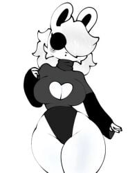 bunny clothing_cutout cube_459_(geometry_dash) dash female femgram geometry geometry_dash greyscale heart_cutout monochrome solo tagme thick_thighs wide_hips