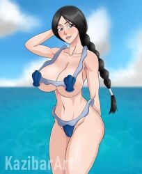 1girls alternate_version_available beach bikini black_hair bleach braid braided_hair female female_only kazibar looking_at_viewer smile solo solo_female unohana_retsu