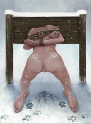 2025 animated as bdsm bondage bound breasts buttcheeks cold female frozen ice icicle ikelag implied_bestiality naked nude outdoors pawprint pussy pussy_juice rope small_breasts snow snowing stuck