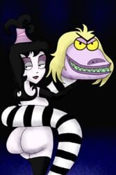 ass beetlejuice beetlejuice_(character) black_hair blonde_hair butlova eyeshadow huge_ass lipstick lydia_deetz short_hair