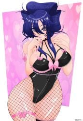 1girls artist_request blue_hair bunnysuit looking_at_viewer tagme thick_thighs wide_hips