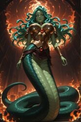 ai_generated big_breasts gorgon lamia looking_at_viewer medusa snake_girl snake_humanoid snake_tail