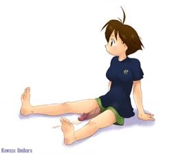 1futa androgynous barefoot censored cum futa_only futanari intersex penis penis_out short_hair solo tomboy umihara_kawase umihara_kawase_(character) very_short_hair