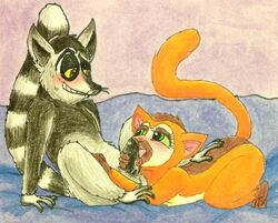 1boy 1boy1girl 1girls all_hail_king_julien bed blush clover_(madagascar) cunnilingus dreamworks fellatio female furry furry_only king_julien madagascar_(series) male oral oral_sex penis penis_lick penis_licking puku83 tagme