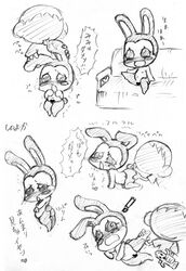 animal_crossing animal_crossing_boy anthro ass blackheart_censor blush blush_stickers bunnie_(animal_crossing) censored dildo female flat_chest gyroid human japanese_text lagomorph male monochrome nintendo nipples nude pussy shinooka smile spread_legs straight_hair tail tongue tongue_out translation_request villager_(animal_crossing) year_request