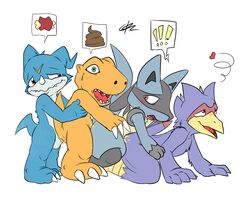 agumon all_fours anthro buggery c0nnerc00n color crossover digimon falco_lombardi fur furry furry_only interspecies love_train lucario male male_only multiple_males no_humans open_mouth pheasant pokemon pokemon_(species) sex side_view standing star_fox veemon white_background yaoi