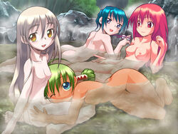 ahoge aira_(round_a_go!_go!) amenomori_nozomi ass blue_eyes blue_hair blush breasts brown_hair crossover ema_(seven-bridge) female female_only forest_(liar-soft) game_cg glasses glasses_removed green_hair hair_tubes kiriyama_hikari multiple_girls nipples nude onsen red_eyes red_hair rock round_a_go!_go! seven-bridge water yellow_eyes yoshida_on zettai_chikyuu_boueiki_mega_laughter