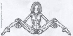 1girls alita battle_angel_alita breasts cyborg female female_only hdav monochrome nipples pussy short_hair sketch solo spread_legs tagme