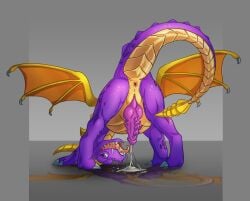 activision anus bodily_fluids claws digital_media_(artwork) dragon erection feral genital_fluids genitals hi_res inot looking_at_viewer looking_through looking_through_legs male membrane_(anatomy) membranous_wings nude penis presenting purple_body sapsavana scalie simple_background solo spread_legs spreading spyro spyro_the_dragon western_dragon wings