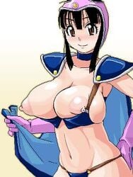 armor bikini_armor black_hair breasts bursting_breasts cape chichi chichi's_armor chichi's_helmet dragon_ball dragon_ball_(classic) female female_only gloves helmet human lowres nipples oekaki puffy_nipples qvga smooth_skin solo