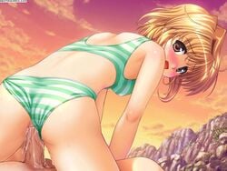 beach bikini blonde_hair cowgirl_position fortune_arterial panties panty_pull reverse_cowgirl_position sex short_hair straddle swimsuit uncensored underwear yuuki_kanade