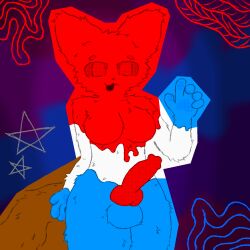 1:1 anthro balls big_breasts big_penis bomb_pop breasts drip_effect female femboy fluffy fluffy_tail flustered genitals gesture gynomorph hi_res intersex looking_at_viewer male mimikyuvmax multicolored_body open_mouth paper penis shy solo tail waving waving_at_viewer