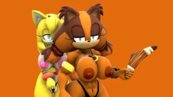 3d anthro areola badger duo erect_nipples female female_only fox grey-yordle huge_breasts looking_at_viewer nipples sonic_(series) sticks_the_badger zooey_the_fox