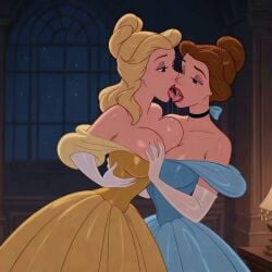 2girls ai ai-created ai_generated animated ballgown beauty_and_the_beast_(1991_film) belle_(beauty_and_the_beast) cinderella_(1950_film) cinderella_(disney) disney disney_princess dress drool drool_on_face drool_string drooling french_kiss french_kissing kiss_on_lips kissing lesbian_couple lesbian_kiss saliva saliva_drip saliva_string sloppy_kiss tagme video yuri
