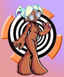 gunsmith_bitch_(psg) panty_&_stocking_with_garterbelt glasses swirls v_sign stylized trishablehh black_woman dark_skin