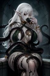 ai_generated animated big_ass big_breasts coffee curly_hair elf long_hair tagme tentacle video