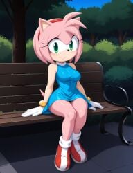 1girls 4k ai_generated amy_rose animal_ears big_breasts blue_dress curvy dress eyelashes female female_only furry furry_female furry_only green_eyes hairband her_brother_drives_a_subaru high_resolution highres mammal mobian_(species) outdoors park park_bench pink_body pink_skin self_upload short_dress shortstack shoulders shy sitting smile solo sonic_(series) sonic_the_hedgehog_(series) stable_diffusion thighs tight_clothing tight_dress white_gloves wide_hips