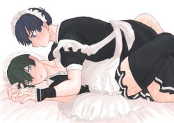 isagi_yoichi itoshi_rin blue_lock femboy femboys maid maid_uniform maid_outfit feminine_male pressed_together pressed_against blushing