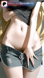 1girls electroworld patreon_username high_resolution patreon stable_diffusion 1girl highres watermark 2026 high_quality hi_res artist_name ai_generated navel crop_top shorts stomach long_hair solo close-up denim_shorts denim cynthia_(pokemon) pokemon