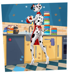 101_dalmatian_street 101_dalmatians aged_up anthro anthrofied apron apron_only backsack balls black_nose black_spots bowl butt canid canine canis casual_nudity clothing collar container dal101strefan dalmatian digital_media_(artwork) disney domestic_dog dylan_(101_dalmatians) feet flaccid foreskin fur genitals hi_res holding_bowl holding_container holding_object humanoid_genitalia humanoid_penis kitchen looking_at_viewer looking_back male male_only mammal markings mostly_nude partially_retracted_foreskin penis sink smile soap_bubbles solo spots standing tail toes washing_dishes white_body white_fur