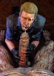 nemesis_(resident_evil) albert_wesker resident_evil captain_bsaa 2boys male/male male_only pov looking_at_viewer gay yaoi jerking jerkingoff jerking_off masturbation gloves clothed erect erection erect_penis erect_cock erect_dick monster monster_fucker monsterfucker red_eyes 3d 3d_(artwork) seated kneeling tagme cum cumming semen facial cumming_on_face ejaculation cum_on_tongue cumming_on_tongue tasting_cum closed_eye