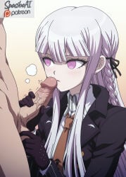 1girl kirigiri_kyoko penis jacket long_hair gloves hair_ribbon 1boy hetero shirt ribbon necktie brown_necktie black_ribbon collared_shirt uncensored braid gradient_background black_jacket side_braid testicles open_jacket testicle_grab black_gloves open_clothes white_shirt pink_eyes gloved_handjob blunt_bangs long_sleeves veiny_penis blush veins handjob purple_eyes grey_shirt solo_focus parted_lips grey_hair hands_up orange_background caressing_testicles nude clothed_female_nude_male trembling upper_body open_mouth erection looking_at_another single_braid imminent_fellatio brown_background orange_necktie :o looking_at_penis purple_hair kirigiri_kyouko danganronpa ai_generated spasibo15